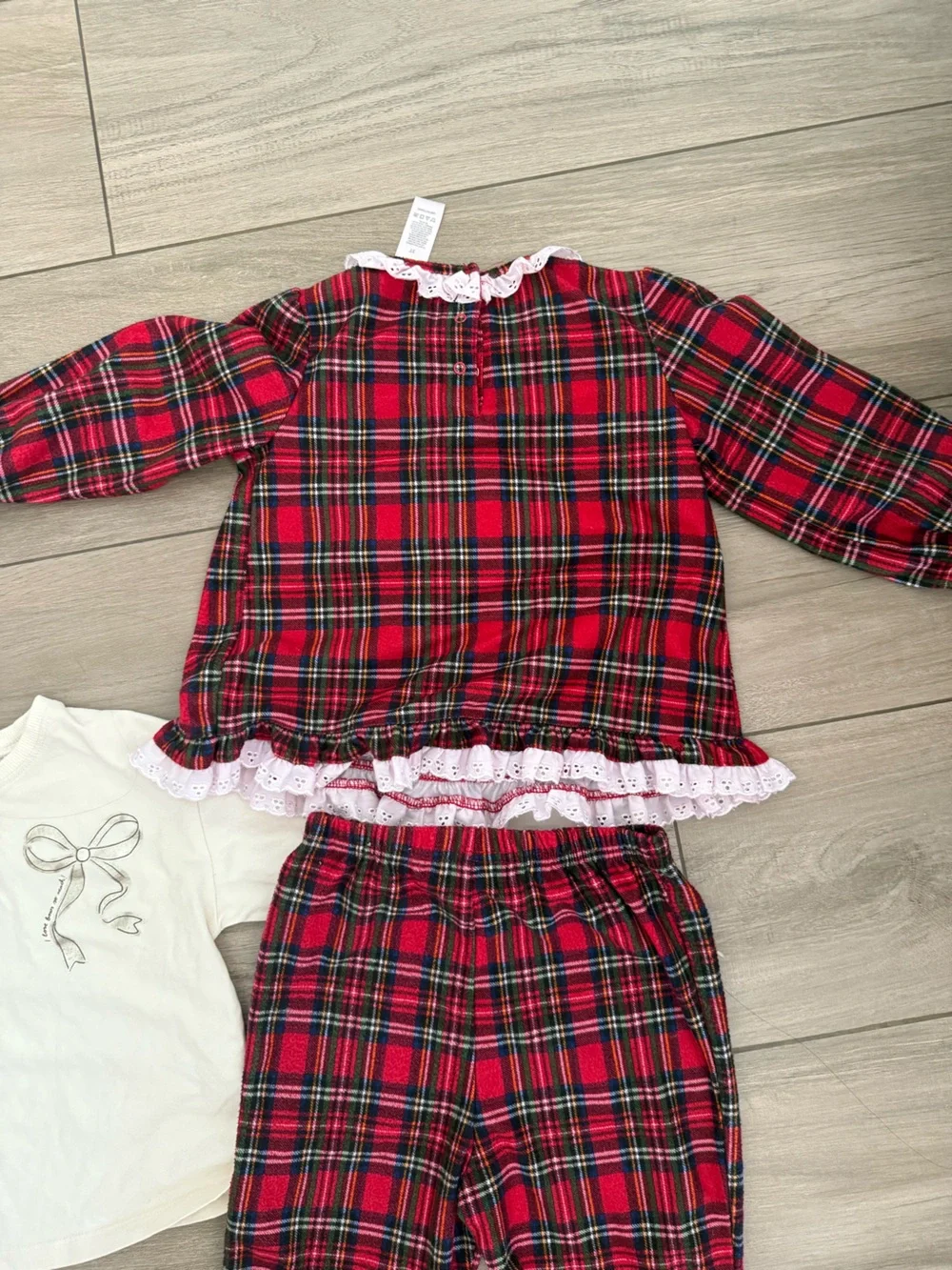 Red Plaid Girls' Christmas Pajama Set with Zara bow Top